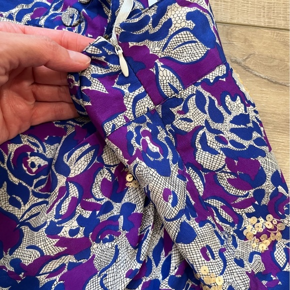 ANTHROPOLOGIE Fei blue and purple floral silk skirt with sequin detail size 0 - Picture 8 of 12